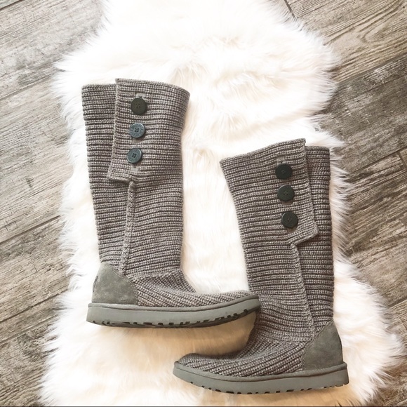 UGG Shoes - Ugg Classic Cardy Slouch Knit Boots In Gray